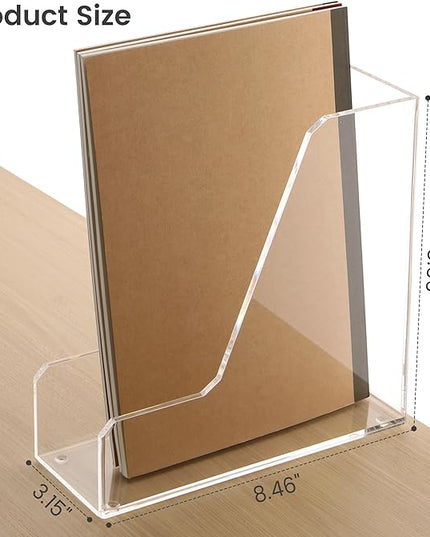 Acrylic Magazine Rack File Holder Desk Organizers and Storage 2-Pack Small Clear Acrylic Vertical Magazine Holder Book Stand for Office Desk