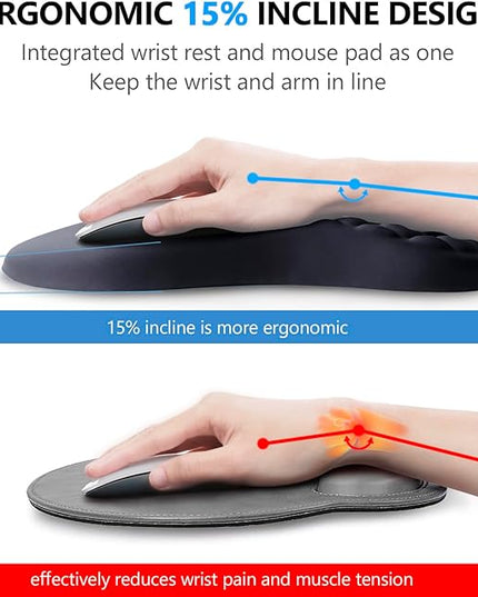 Mouse Pad Wrist Support, Laokiiy 2 in1 Keyboard Wrist Rest+ Ergonomic Mouse Pad, Non-Slip Wrist Rest for Computer Keyboard, Made Easy Typing & Relieve Wrist Pain（Black