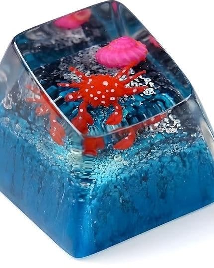 Crab with Pink Seashell Artisan Keycap Black Blue Ocean R1 SA Profile Custom Keycaps 1U ESC Handmade Gaming Resin Key Cap Cherry MX Switch Compatible Mechanical Keyboard Sea Lover Gift