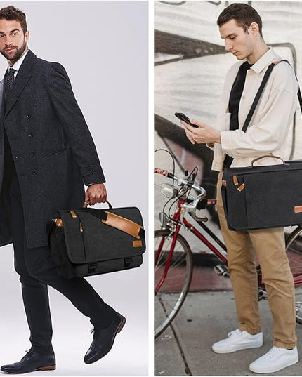ESTARER Messenger Bag 17-17.3 Inch, Men's Computer Satchel Water-resistant Canvas, Teacher Laptop Briefcase for Work Office College, Dark Grey