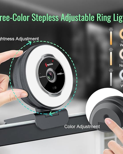 Angetube Streaming Webcam with Microphone: 1080P 60FPS USB Web Cam with Ring Light and Remote Control - HD Web Camera with 5X Digital Zoom Built in Privacy Cover,for PC|Computer|Laptop|Mac|Desktop