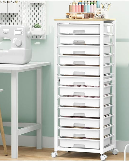 Rolling Cart with Drawers,12 Drawer Rolling Cart,Rolling storage cart with drawers,White Rolling Drawer Cart,Teacher Rolling Cart for Classroom Storage,Craft Cart with Wooden Tabletop