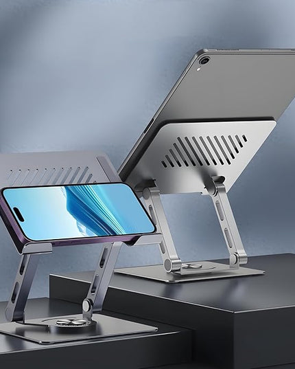 360° Rotating Tablet Stand - Adjustable iPad Tablet Holder for Desk, Foldable iPad Swivel Stand for Home & Office (Slate Gray)