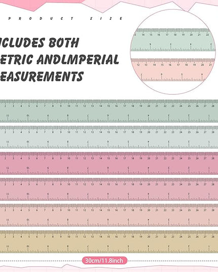 ForraFun 60 Pcs Plastic Clear Rulers 12 Inch, Transparent Assorted Color Ruler Bulk, with Imperial and Metric Scales for Home Office Supplies, Available in 6Colors(Vintage Colors)