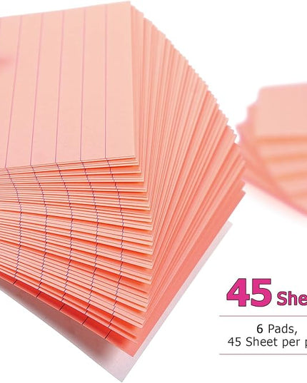 Early Buy 6 Pads Lined Sticky Notes with Lines 4x6 Self-Stick Notes Bright Color Sticky Notes, 45 Sheets/Pad (Pink)