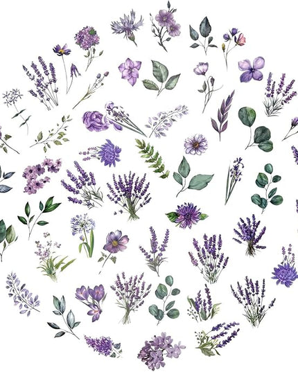 Obujopal 100 Pcs Lavender Purple Flower Stickers for Scrapbooking Junk Journal Notebook Diary Planner Letter Envelope Water Bottle Phone Case Craft Decoration