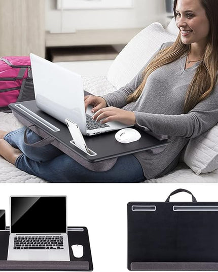 Extra Large Lap Laptop Desk - Full PU Material Mouse Pad Gaming Tray - Portable LapDesk with Phone Holder & Wrist Rest for Notebook, MacBook, Tablet, Bed, Sofa(Black, Fit Up 17.3-in Laptops)