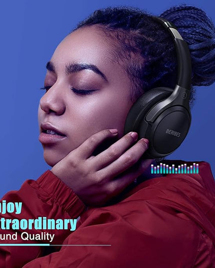 BERIBES Bluetooth Headphones Over Ear, 65H Playtime and 6 EQ Music Modes Wireless Headphones with Microphone, HiFi Stereo Foldable Lightweight Headset, Deep Bass for Home Office Cellphone PC Ect.