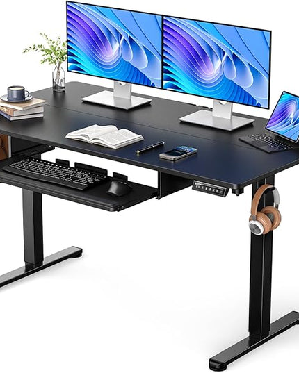 ErGear Electric Standing Desk with Keyboard Tray, 55x28 Inches Adjustable Height Sit Stand Up Desk, Home Office Desk Computer Workstation, Black