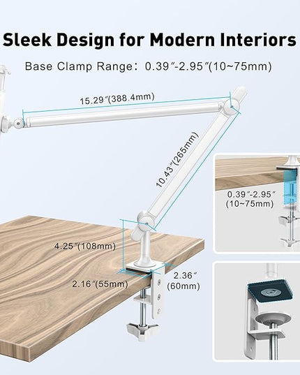 AboveTEK Tablet Stand Holder for Desk & Bed, Aluminum iPad Holder Arm with 360° Rotating Clamp, Adjustable Phone Stand Compatible with 4.7"-13.5" iPad Pro/Air/Mini, iPhone, Galaxy Tab- White