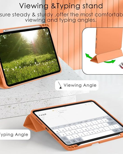 ZryXal iPad Pro 11 Inch Case (M5) 2025/ (M4) 2024 (Model: A2836/A2837/A3006), Trifold Stand Smart Cover with Pencil Holder and Soft TPU Back, Auto Wake/Sleep (Orange)