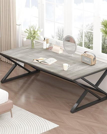 HSH 70.8 Modern Office Desk, Large Long Wood Metal Computer Desk, Industrial Double Executive Desks for Two People, Rustic PC Workstation Work Study Writing Computer Table for Home, Light Grey Oak