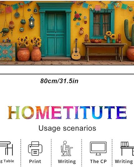 Mouse Pad Gaming Mousepad 31.5 x 11.8 Inch Mexican Courtyard Floral Artwork Diatomite Large Keyboard Desktop Mat XL Mouse Pad for Home and Office Desk Accessories