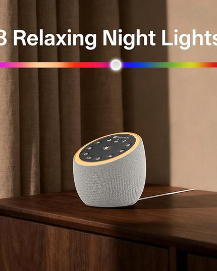 Hotmoon Sound Machine for Sleep, Cocoon 2 White Noise Sound Machine with 40 Non-Looping Sounds, Dual-Speaker & Timer, 8 Night Light, Pink Brown Green Noise for Sleeping Adults, Office Privacy, Plug-in
