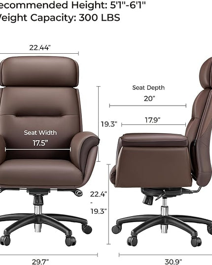EUREKA ERGONOMIC Royal Ergonomic Office Chair Executive Desk Chair, Microfiber Leather High Back Executive Chair Comfy Ergonomic 360° Swivel with Lumbar for Home Workshop- Brown