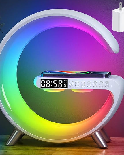 Smart LED Table Lamp, 5-in-1 Night Light Fast Wireless Charging Station, 256 Lights Mode Dimmable Bedside Lamp, Bluetooth Speaker & App Control for Bedroom, Home Decor, Alarm Clock for Festival Gifts