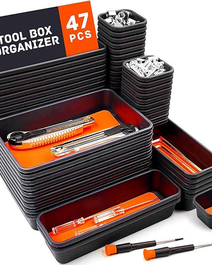 Tool Box Organizer, Tool Drawer Organizer Tray Divider, Toolbox Organization, Garage Tool Organizers and Storage, Tool Box Accessories for Rolling Tool Chest Cabinet (Orange (47PCS))