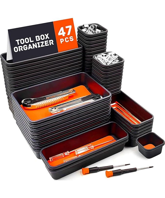 Tool Box Organizer, Tool Drawer Organizer Tray Divider, Toolbox Organization, Garage Tool Organizers and Storage, Tool Box Accessories for Rolling Tool Chest Cabinet (Orange (47PCS))