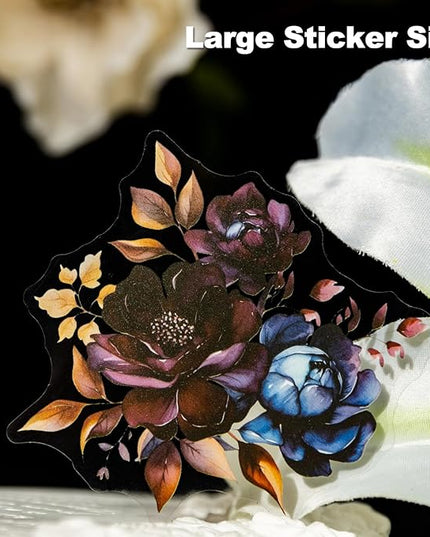 AuriicLeaf Blooming in The Dark Night PET Stickers, 120 Pcs Gothic Dark Floral Stickers for Scrapbooking, Journaling, Collage Supplies, and DIY Crafts
