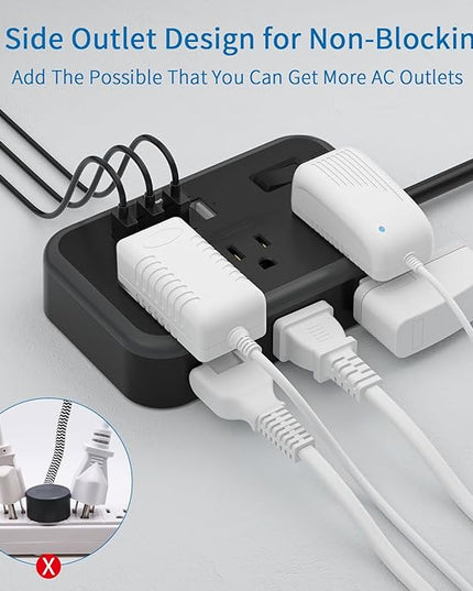 NTONPOWER 6 Widely Spaced Outlet(2 Side) Power Strip with 4 USB Ports, Extension Cord 15 Ft