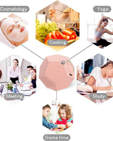 Mini 12 Sided Cube Timer, 11 Preset Times Pomodoro Timer for Enhanced Productivity. Ideal for ADHD Management, Workout, Study & Kitchen Cooking. Easy to Use (Pink)