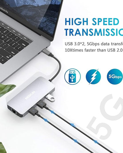 USB C Adapters for MacBook Pro/Air,Mac Dongle with 3 USB Port,USB C to HDMI, USB C to RJ45 Ethernet,MOKiN 9 in 1 USB C to HDMI Adapter,100W Pd Charging, USB C to SD/TF Card Reader USB C Hub