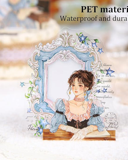 AuriicLeaf French Vintage Girl PET Sticker Set, 60PCS Scrapbook Supplies for Journaling, Planners, DIY Crafts and Gifts