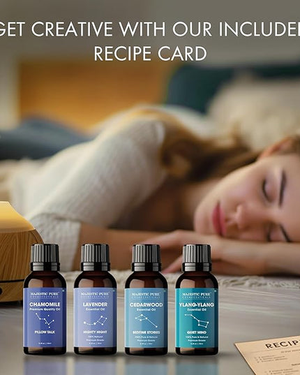 Majestic Pure, Restful Night Essential Oil Gift Set | 100% Pure & Natural Set for Soothing Nighttime and Self-Care Rituals | Lavender, Ylang Ylang, Cedarwood, Chamomile - Pack of 4