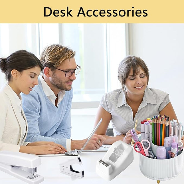 Office Supplies,Desk Accessories,with Stapler, Tape Dispenser,Desk Organizer,Folding Phone Holder,Pen,Journal Notebook,Scissor,Staple Remover,Staples,Clear Tape,Sticky Notes,Paper Clips,Bookmark,Ect