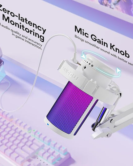 MAONO USB Gaming Microphone with Noise Cancellation, Computer PC Mic with Boom Arm, RGB Light, Mute, Gain, Monitoring Streaming Mic for Podcast, YouTube, Twitch, Discord, PS5/4, GamerWave DGM20S