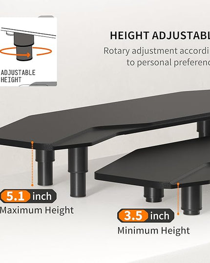 39.4 Inch Dual Monitor Stand Riser Black,Plane Wing-Shaped Sturdy Computer Desk Riser for 2 Monitors, Adjustable Length and Wood Monitor Stand for Laptop, Computer,Extra Long