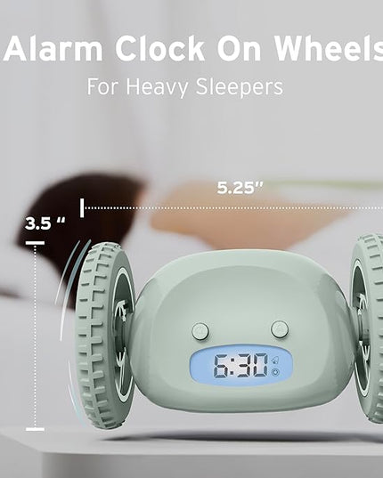 CLOCKY Extra Loud Alarm Clock for Heavy Sleepers on Wheels Rolls Runs Away Vibrating, Easy to Set Super Smart Snooze Digital Bed Shaker Alarm Clock Funny Gift for Adults Kids Teens Bedrooms (Sage)