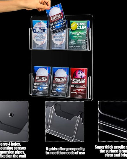Eersida Acrylic Brochure Pamphlet Holder Brochure Display Stand Business Tri Fold Multi Slot Holder Rack Wall Mount Clear Pocket Space Saver for Flyer Literature Menu Advertise(6 Pockets)