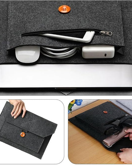 Mikikit 14-Inch Laptop Sleeve Felt Computer Pouch Business Carrying Bag with Tablet Storage Organizer for Travel and Work, Black