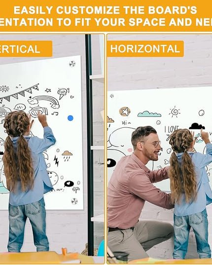 H-Qprobd Dry Erase White Board 48"x36" Glass Magnetic Whiteboard for Wall, Includes 12 Magnets, 8 Markers and 2 Erasers
