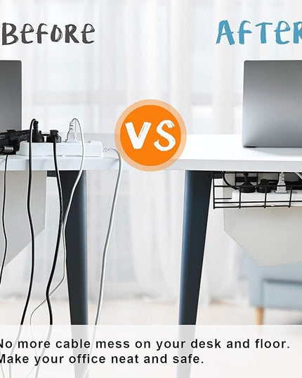 Under Desk Cable Management- 2 Pack Cord Organizer. Metal Wire Cable Management Tray for Office, Studio and Home. Super Sturdy Under Table Cable Management - Black Cable Organizer