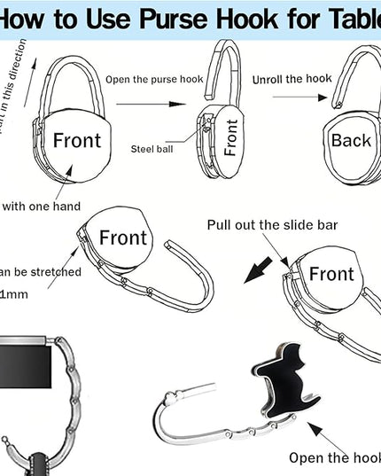 PJY Foldable Purse Hook for Table - Portable Bag Holder,Folding Handbag Hanger Various Heavy Items Desk Hook (B)