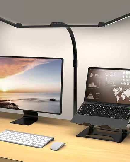 3 Light Bar Gooseneck Architect Desk Lamp with Clamp, 24W Bright Led Tall Overhead Desk Light for Home Office,Eye Care Reading Table Light for Desktop Working,Drafting,Reading