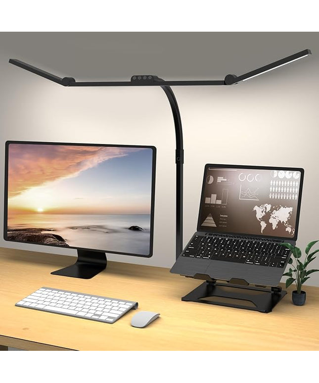 3 Light Bar Gooseneck Architect Desk Lamp with Clamp, 24W Bright Led Tall Overhead Desk Light for Home Office,Eye Care Reading Table Light for Desktop Working,Drafting,Reading