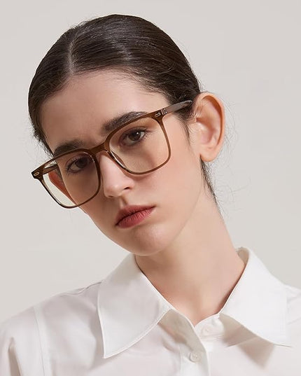 MACJERO Oversized Square Blue Light Blocking Glasses for Women Men, Anti-Fatigue Computer Monitor Gaming Glasses Reduce Eye Strain(Brown)