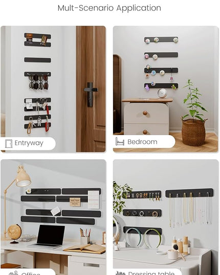 Fluxynara Cork Board Alternative Felt Strip Board 8-Pack 13"x2", Office Pin Board with 50 Push Pins, Adhesive Install for Bedroom Door & Home Office(Black)