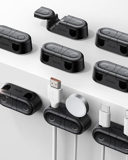 Magnetic Cable Clips - Chfeila 8Pack [Dual Slot] [360°Rotating & Twist-Lock] Cord Management, Adhesive Phone Charging Keeper, Wire Organizer Holder for Nightstand, Home Office Desk Accessories Decor