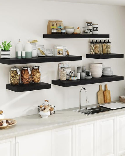 Heimlove 12 Inch Deep Floating Shelves, 55 x 12 inch Extra Long Floating Shelves for Wall, Large Display Shelf & Storage Shelf for Living Room Bedroom Kitchen Home Office, Set of 1, Black