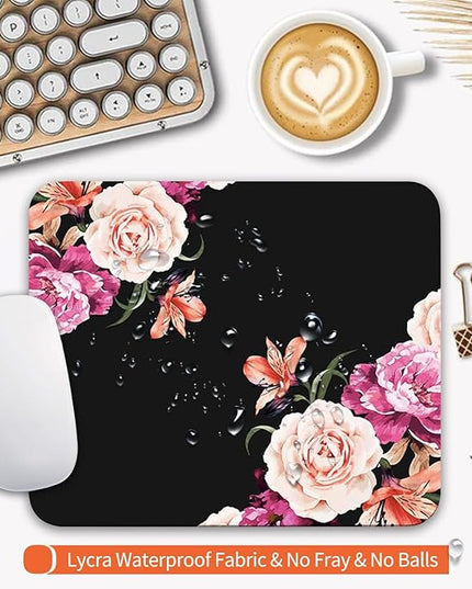 Square Mouse Pad Pretty Peony Flower, Personalized Premium-Textured Custom Mouse Mat Design, Washable Mousepad Cloth, Non-Slip Rubber Base Computer Mouse Pads for Wireless Mouse