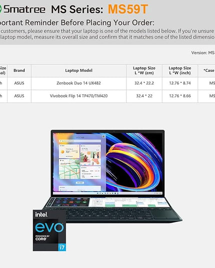 Smatree MS59T Hard EVA Protective Sleeve Case with Stand Compatible for 14 inch ASUS Zenbook Duo 14 (UX482), for 14inch ASUS Vivobook Flip 14 TP470/TM420 Waterproof Sleeve, Green