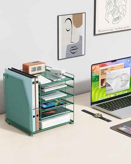 gianotter 6-Tier Paper Organizer With Magazine Holder, Desk Organizers and Accessories, Desk Accessories & Workspace Organizers, File Organizer for Office Supplies Storag (Green, 6-Tier)