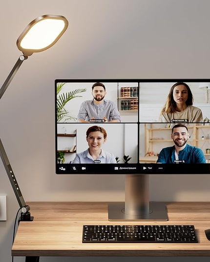 Video Conference Lighting for Computer, Dimmable Light for Video Recording, Meeting, Laptop & Webcam, 15W Ring Light for Desk with C- Clamp, Swing Arm, Remote, Memory & Timer CRI >95