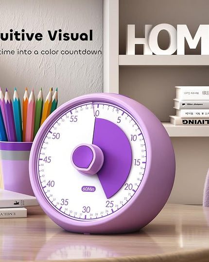 Conchstar Visual Timer for Kids 60-Minute - Countdown Timer with Optional Alarm, Focus Tool for ADHD & Autism, Time Management for Homework, Chores, Office, Kitchen, Teaching & Study Routines (Purple)