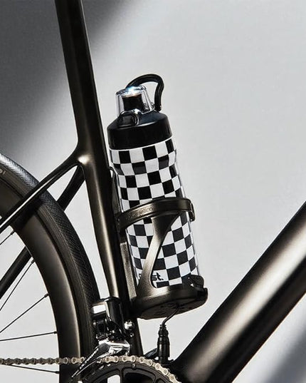 Magnetic Water Bottle with Straw 18 oz - Stainless Steel Insulated Tumbler for Gym & Bike (Fits Holders) - Leak Proof Pop-Up Lid, 2-in-1 Sip or Chug, Handle & Cute Black Checkered Print