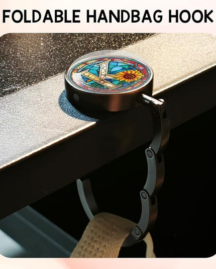 YAZMEEN Stained Glass Initial Foldable Purse Hook for Table, Stained Glass Letter K, Women's Handbag Hanger Holder, Portable Purse Table Hanger, Funny Desk Hook Gifts for Mom Wife Sister Friend BFF